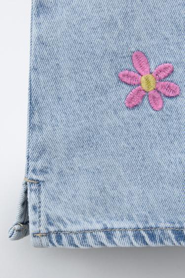 DENIM DRESS WITH EMBROIDERED FLOWERS - Blue by Zara - Image 3