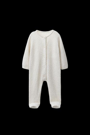 Zara CONVERTIBLE FOOTIE TEXTURED KNIT JUMPSUIT - Mid-ecru - Image 0