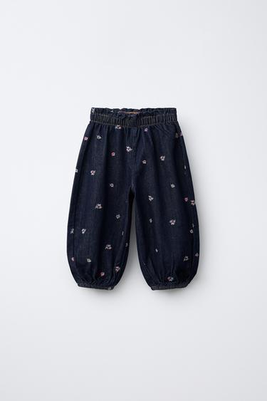 Zaras JEANS MED BRODERADE BLOMMOR - Blå - Bild 0