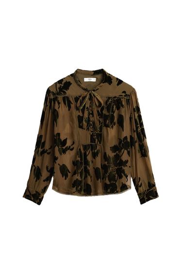 Zaras TOPP DEVORÉ MED KNYTNING LIMITED EDITION - Mörk olivgrön