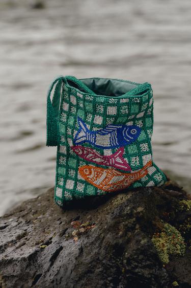 FISH BEADED MINI BUCKET BAG - Green by Zara - Image 0