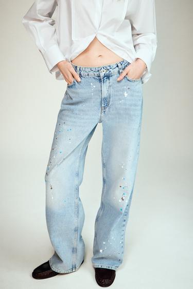 Z1975 MID-WAIST LOOSE-FIT PAINT-EFFECT JEANS - Light blue by Zara
