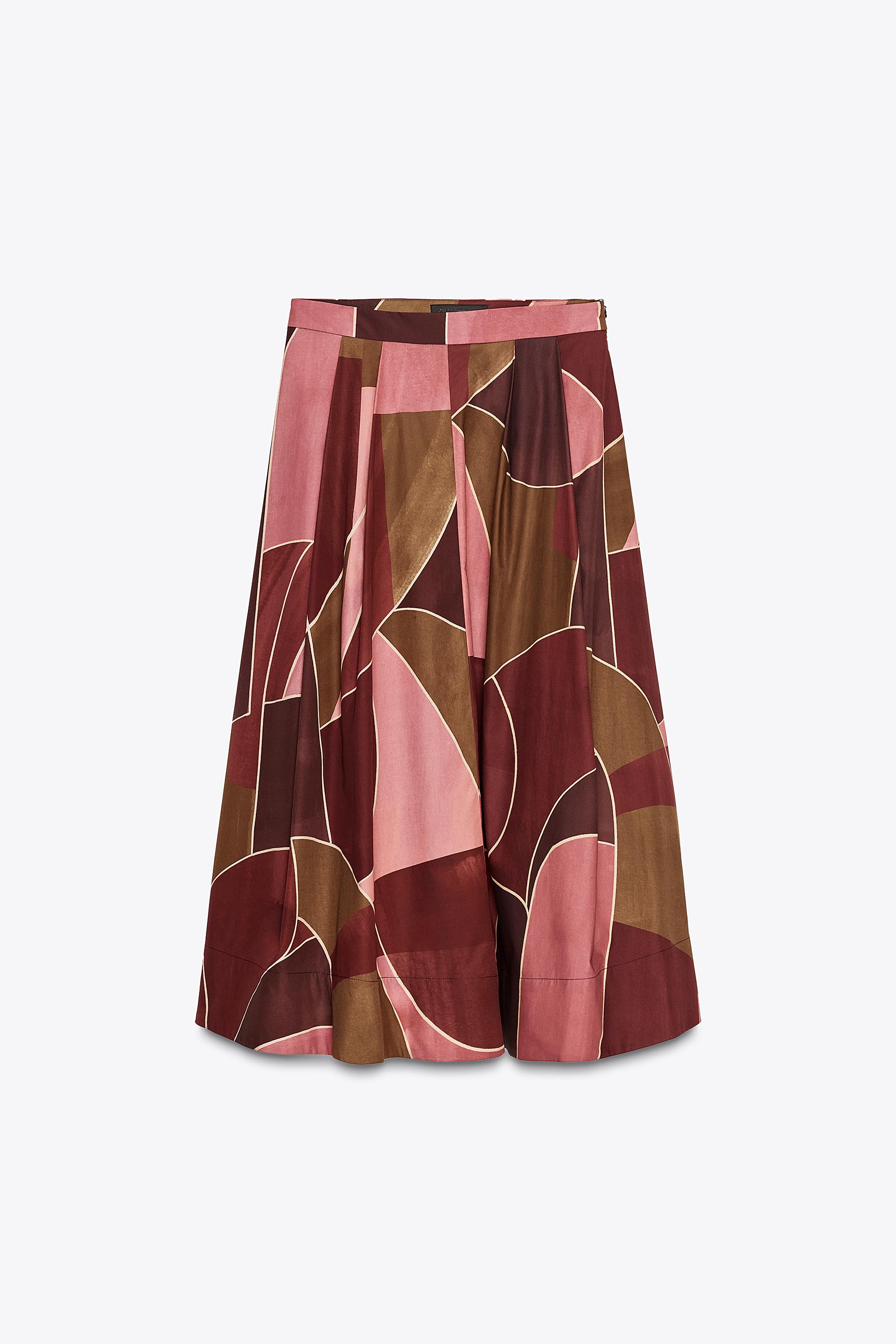 PRINTED MIDI SKIRT ZW COLLECTION - Pink | ZARA United States