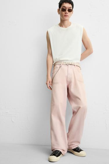 VINTAGE EFFECT BAGGY FIT JEANS - Pink by Zara