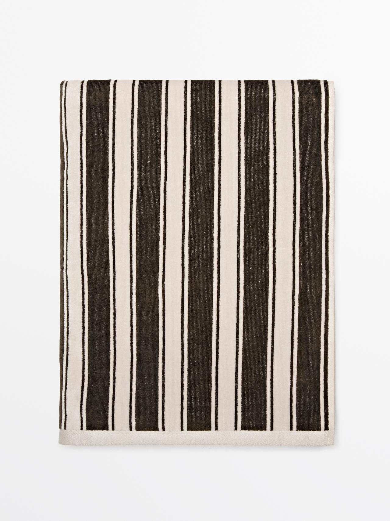 Striped cotton towel — Khaki