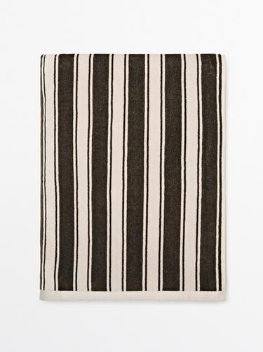 Striped cotton towel — Khaki 2