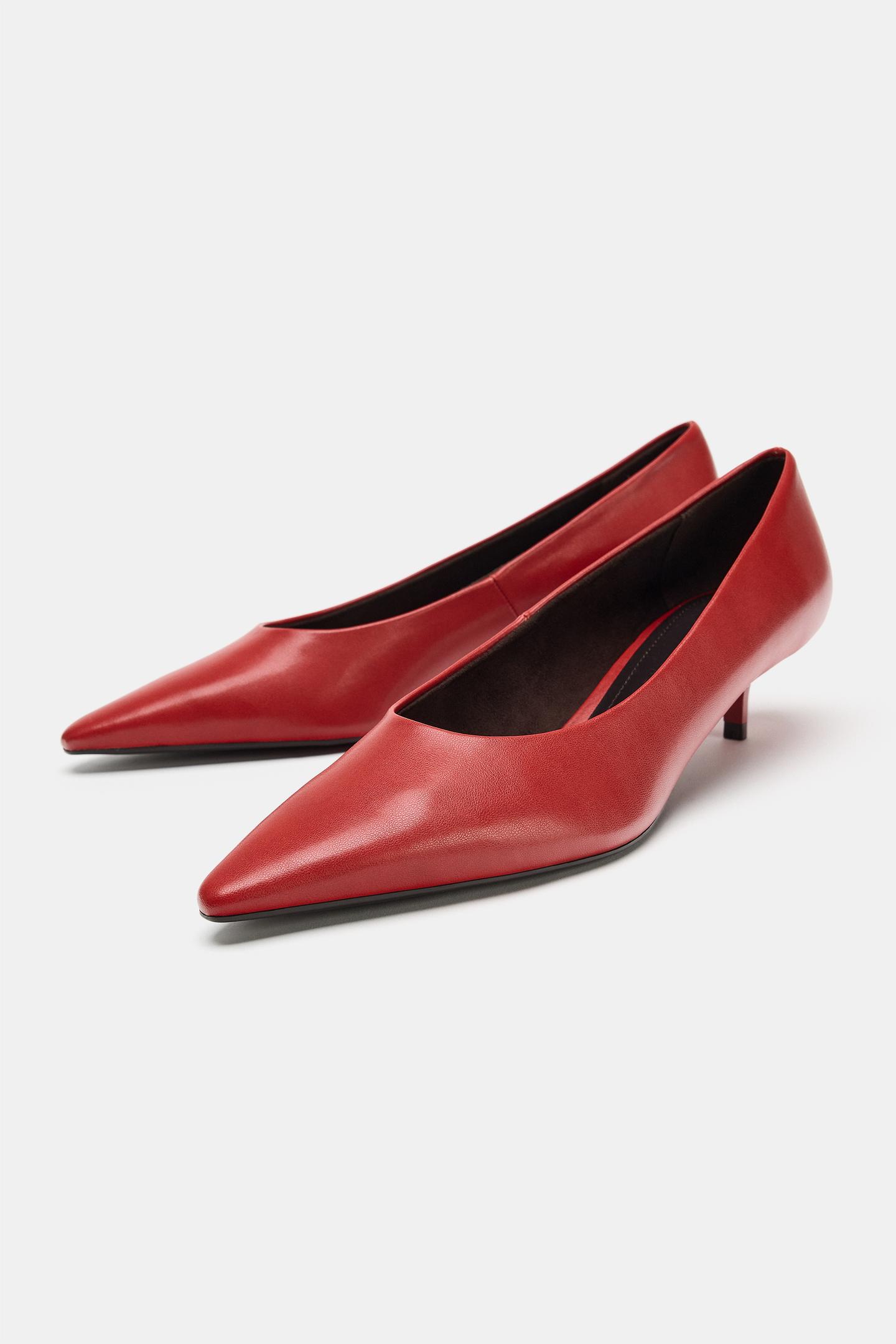 Женские туфли Zara Pointed Kitten Heel, цвет: Красный — фото 4