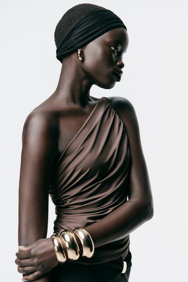 DRAPED ASYMMETRIC BODYSUIT - Taupe grey by Zara