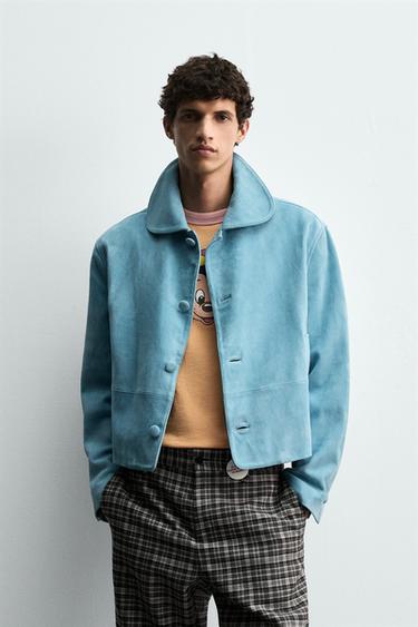 Zara SUEDE LEATHER JACKET HARRY LAMBERT FOR ZARA X DISNEY - Blue