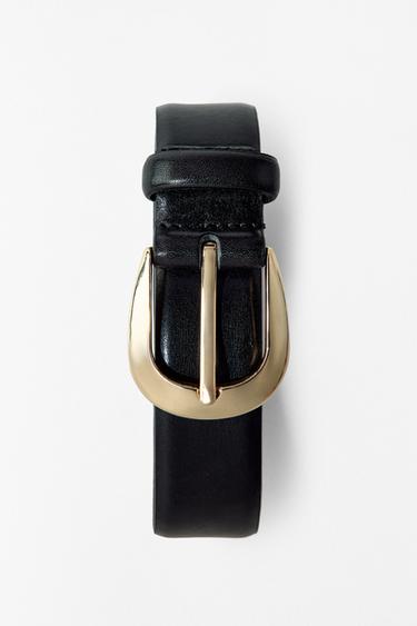 Zara OVAL BUCKLE LEATHER BELT - Black