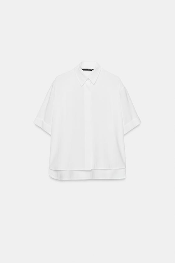 CAMISA FLUIDA MANGA CORTA - Blanco de Zara - Imagen 0