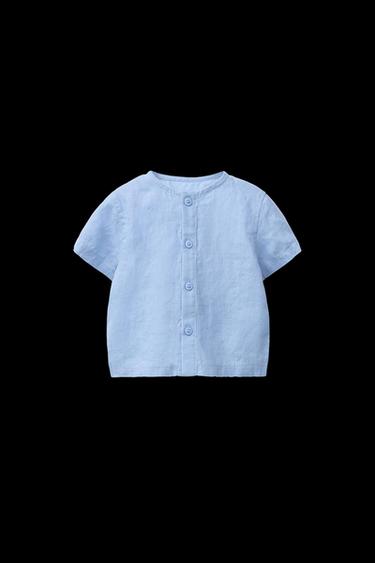 100% LINEN SHIRT - Mid-blue by Zara
