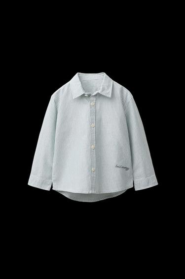 Zara EMBROIDERED TEXT STRIPED SHIRT - Green