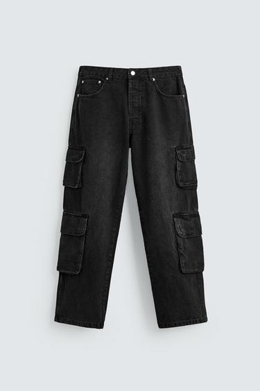 PANTALÓN DENIM CARGO BOLSILLOS - Carbón de Zara - Imagen 0