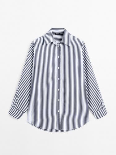 Zara Striped oversize shirt - Blue - Image 0