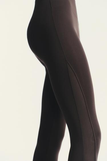SEAMLESS TULLE COMBINATION LEGGINGS - Brown by Zara - Image 3