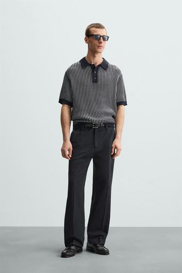 CONTRASTING RIBBED KNIT POLO SHIRT - Navy blue by Zara - Image 0