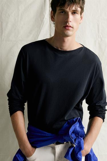 Zara BOAT NECK REGULAR FIT T-SHIRT - Dark navy