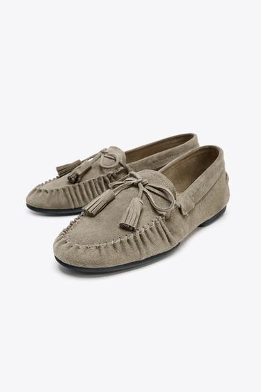 SPLIT SUEDE LOAFERS WITH TASSELS - Grey by Zara - Image 2