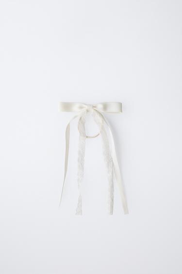 Zara 蕾絲素面蝴蝶結髮圈髮夾 - 裸色