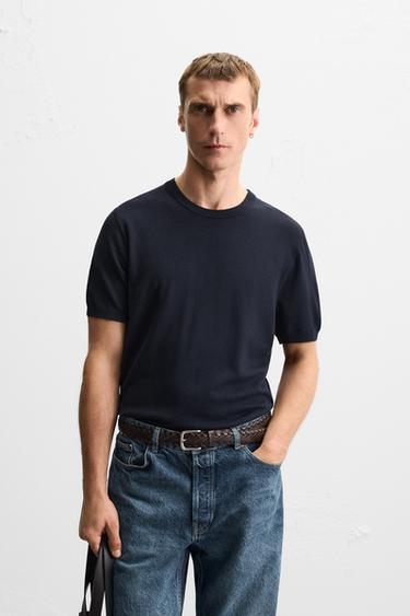 T-SHIRT VAN TRICOT MET VISCOSEMIX - Marineblauw van Zara