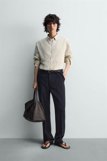 قميص مخطط بقصة مريحة - أصفر فاتح by Zara