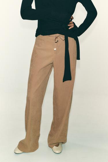 WIDE-LEG TROUSERS - Mid-camel by Zara