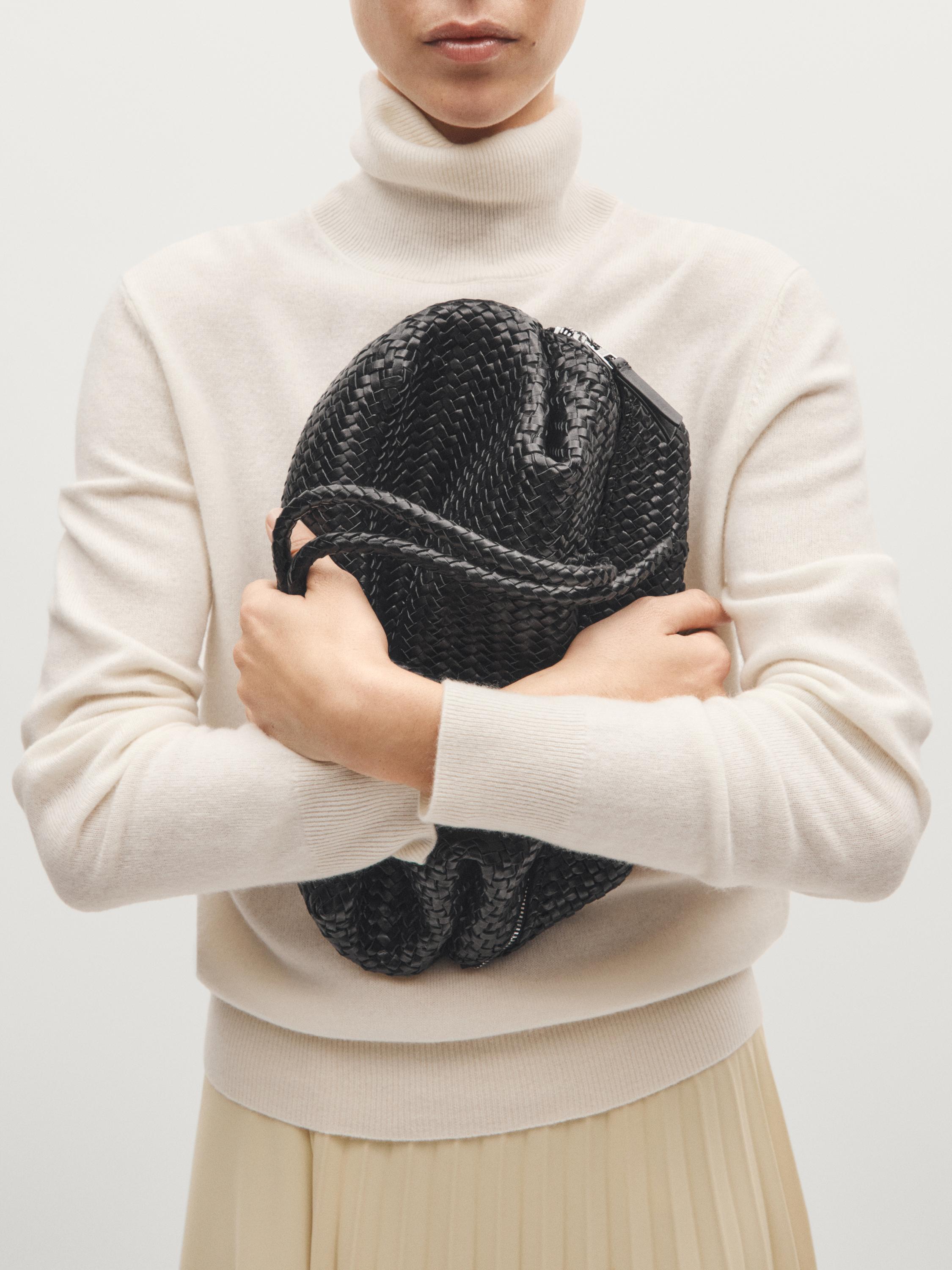 Braided nappa leather satchel bag