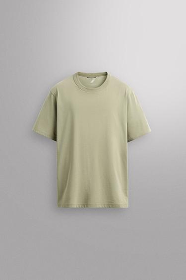 T-SHIRT TÉCNICA MISTURA DE ALGODÃO - Verde-cinzento da Zara