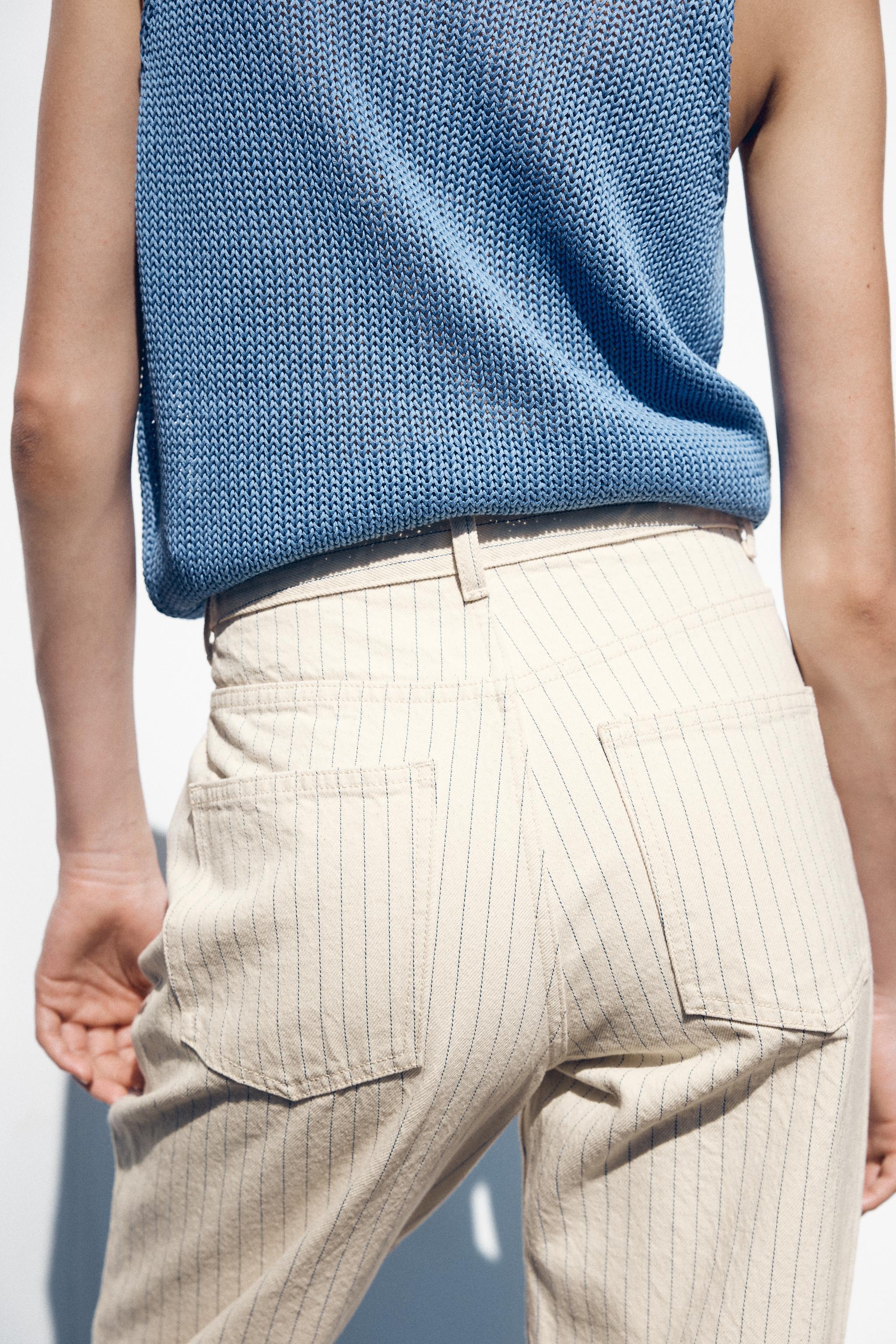 Z1975 STRIPED HIGH-WAIST STRAIGHT FULL-LENGTH JEANS - Ecru