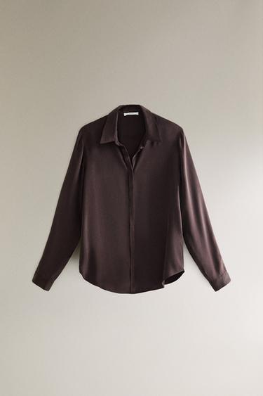 HEDVÁBNÁ KOŠILE - Tmavě hnědá od Zara