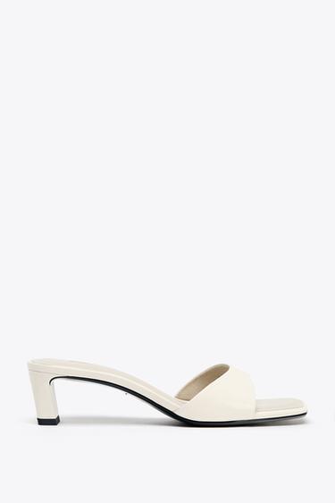 SANDALEN MET LAGE HAK VAN LEER - Gebroken wit van Zara