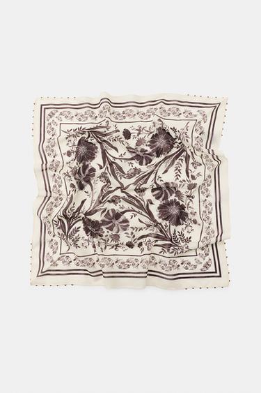 PAISLEY PRINT BEADED SCARF - Ecru by Zara