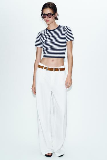 CAMISETA CROPPED MANGA CORTA - Azul / Blanco de Zara