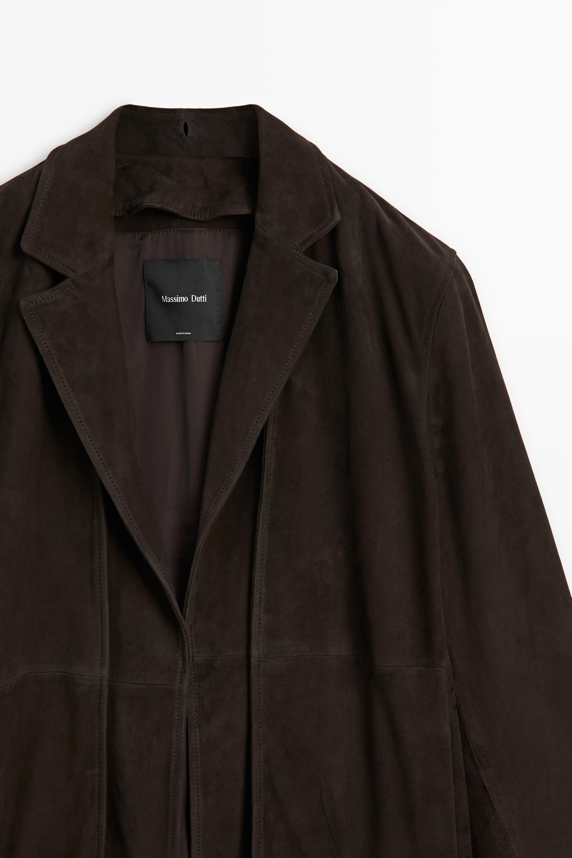 Manteau en cuir finition daim à col amovible