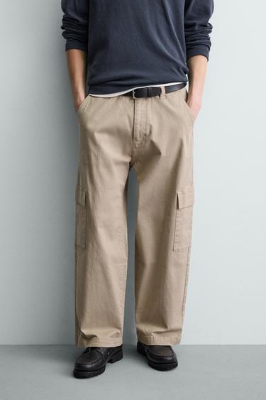 Zara RELAXED FIT CARGO PANTS - Sand