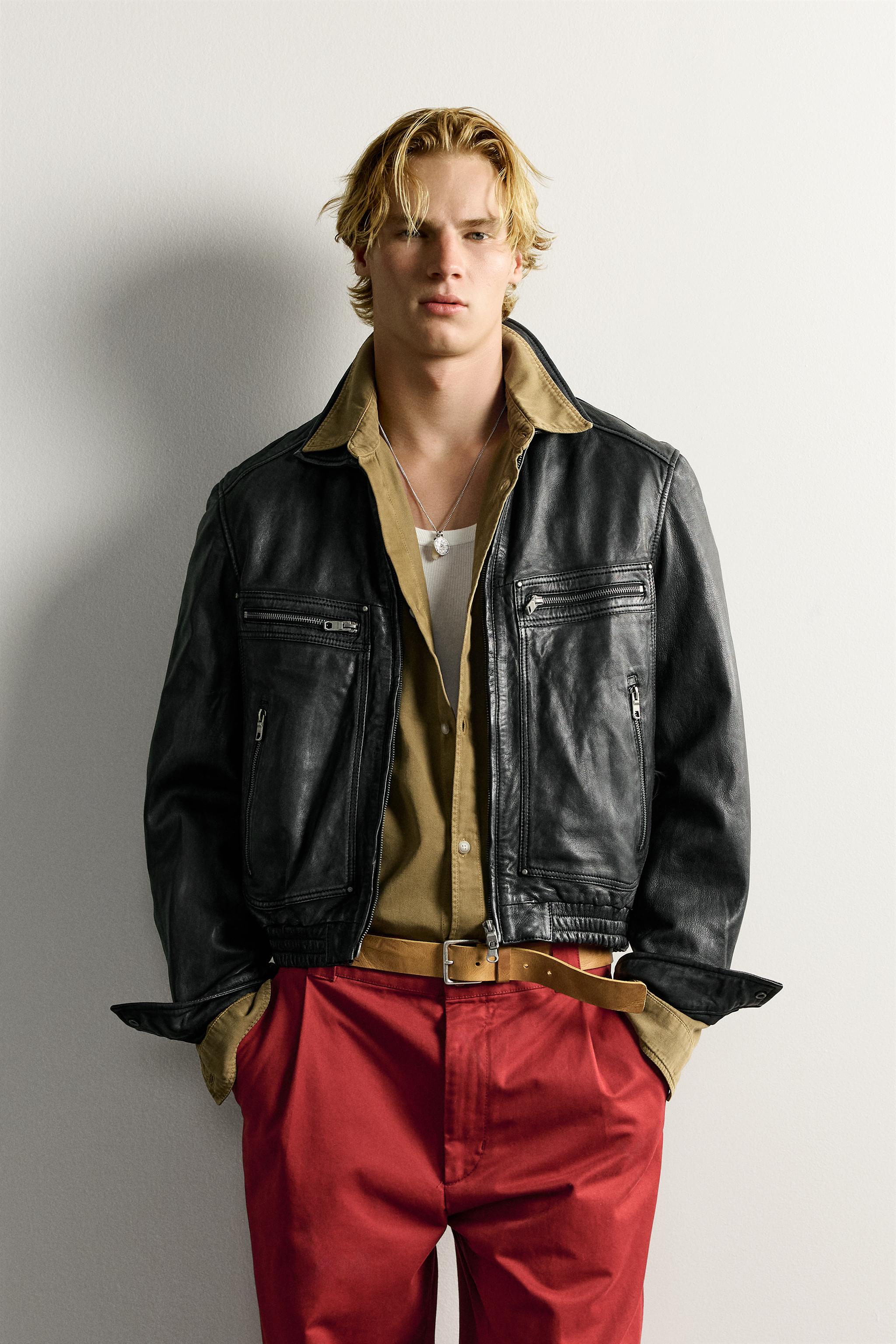 WASHED LEATHER CROPPED FIT JACKET