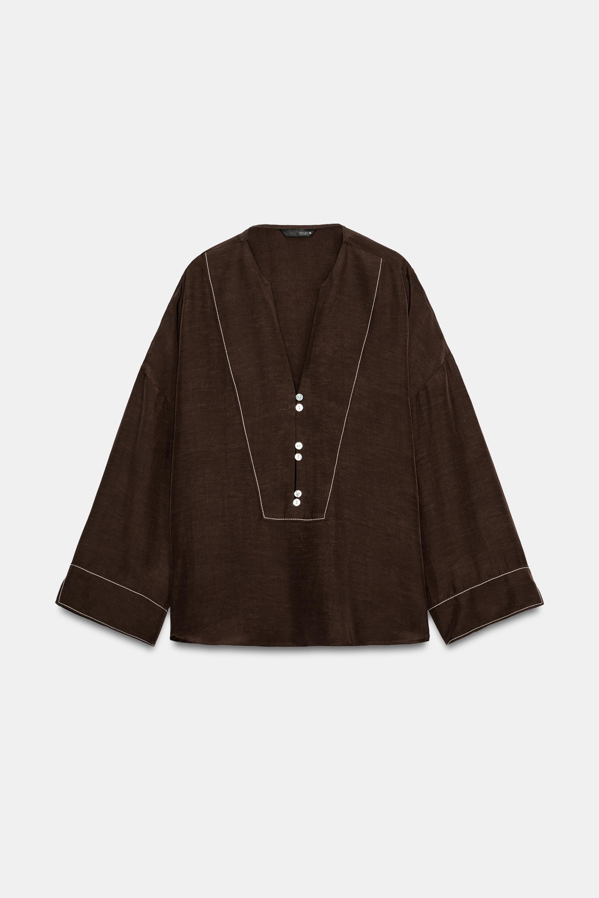 CONTRAST STITCH LINEN SHIRT