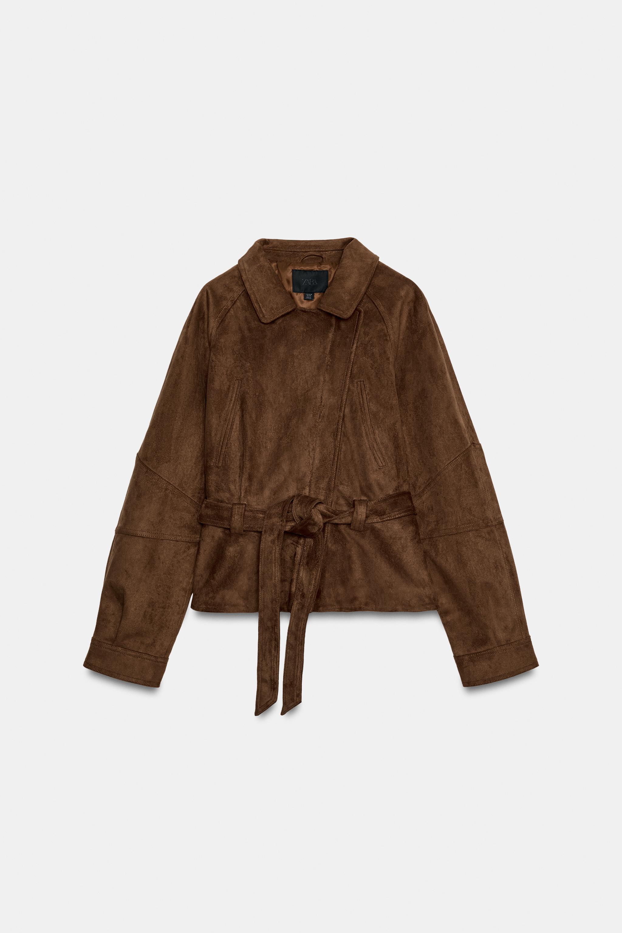 FAUX SUEDE BELTED JACKET - Toffee | ZARA Singapore