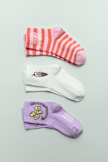 3-PACK OF ICE CREAM AND STRIPE PRINT SOCKS - Pink by Zara