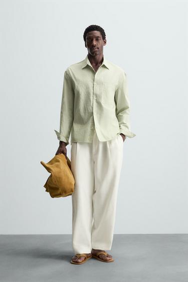 Zara TEXTURED STRIPED SHIRT - Blue / Green