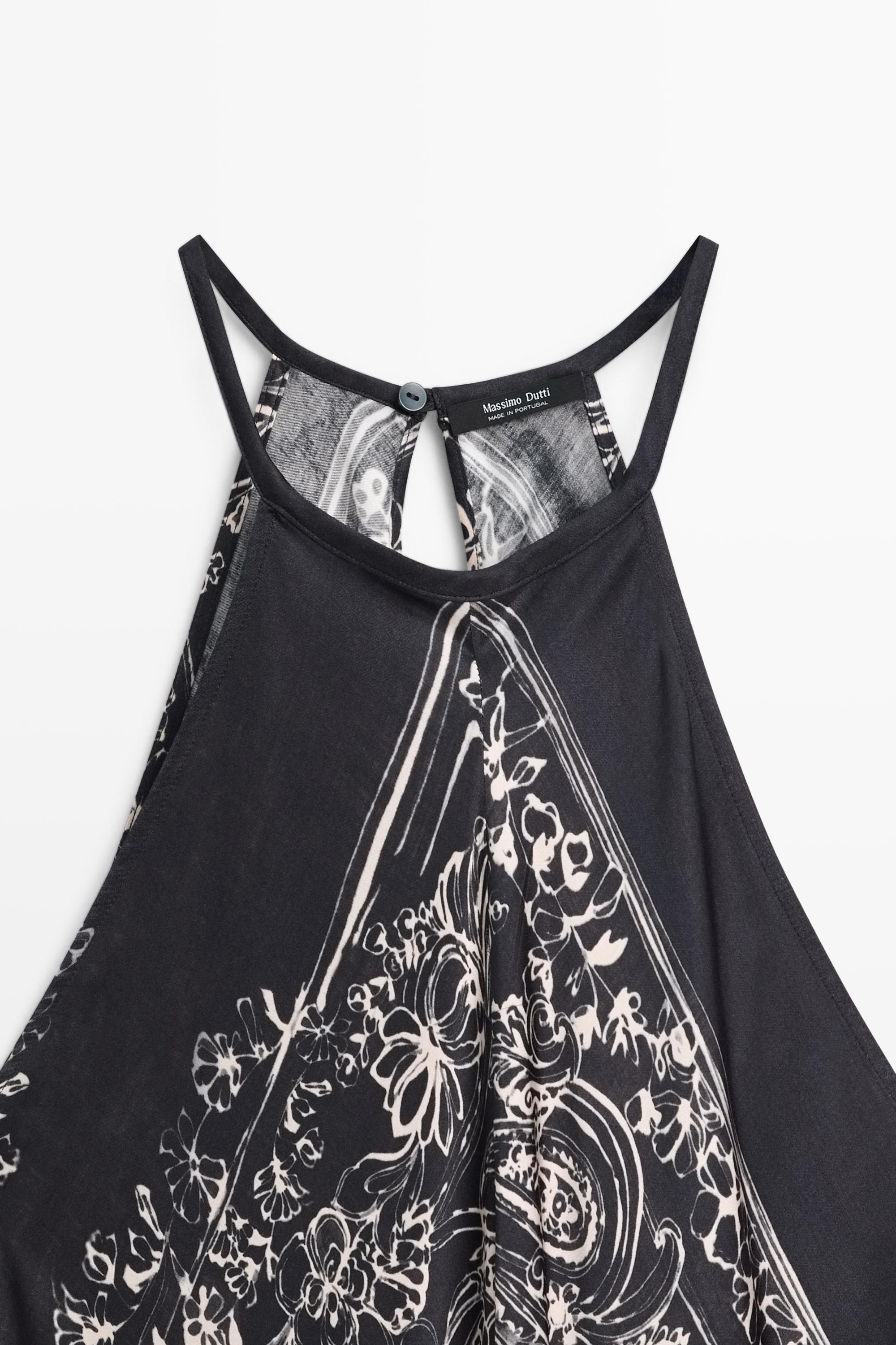 Robe longue fluide à encolure américaine imprimé cachemire