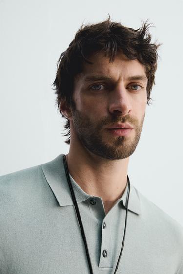 POLO EN MAILLE MÉLANGE VISCOSE - Gris / Bleu de Zara - Image 4