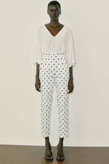 Zara HIGH-WAISTED POLKA DOT PANTS - Black / White