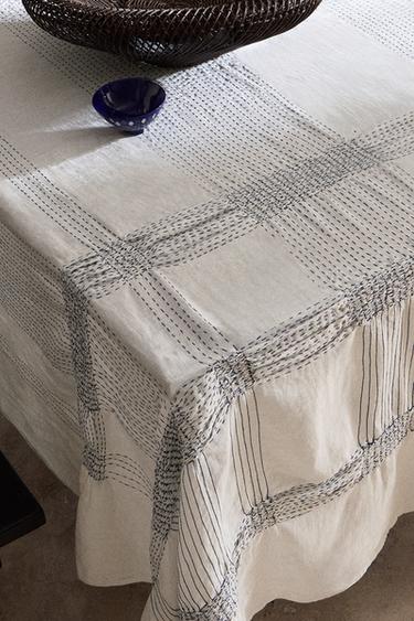 EMBROIDERED LINEN TABLECLOTH X FANGLU LIN - White by Zara