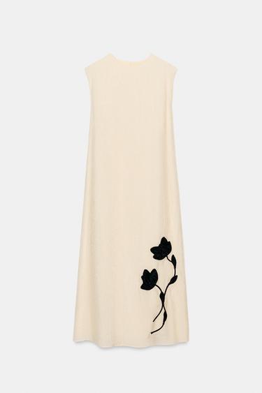 MIDI DRESS WITH CONTRAST FLOWER - Oyster-white by Zara