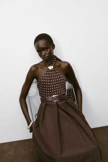 BELTED MIDI A-LINE SKIRT - Brown by Zara - Image 5