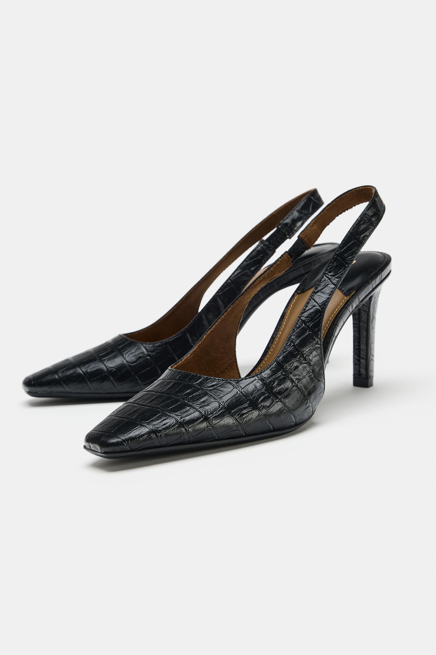 Женские туфли Zara Textured Slingback Heels, цвет: Чёрный — фото 4