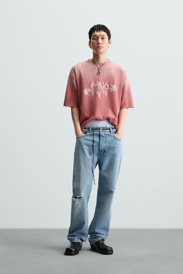 PRINTED KNIT T-SHIRT - Pale pink by Zara - Image 0
