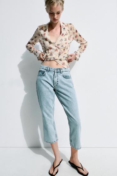 Zara ZW COLLECTION MID-RISE CAPRI JEANS - Blue